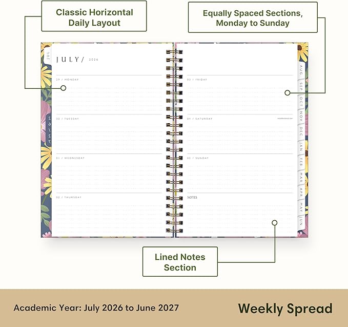 Blue Sky Sustainability 2026-2027 Weekly and Monthly Academic Year Planner Calendar, July 2026 - June 2027, 5" x 8", Flexible Cover From Recycled Plastic, Wirebound, Laminated Tabs, Storage Pocket, Gail