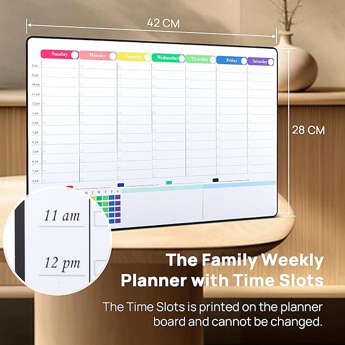 POPRUN Weekly Calendar Whiteboard Self Adhesive, 16.5" x 11" Dry Erase Calendar for Wall Fridge Smooth Surfaces, Perfect as Weekly Planner for Home Office School Family