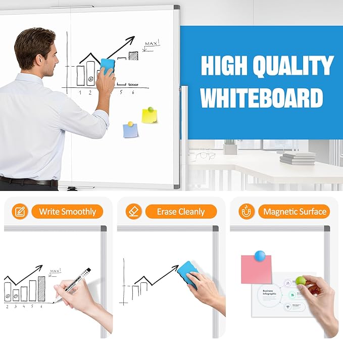 Large Rolling Whiteboard with Stand, 60" x 48" Double-Sided Mobile White Board Dry Erase, Giant Magnetic Dry Erase Board on Wheels for Office, Home & School