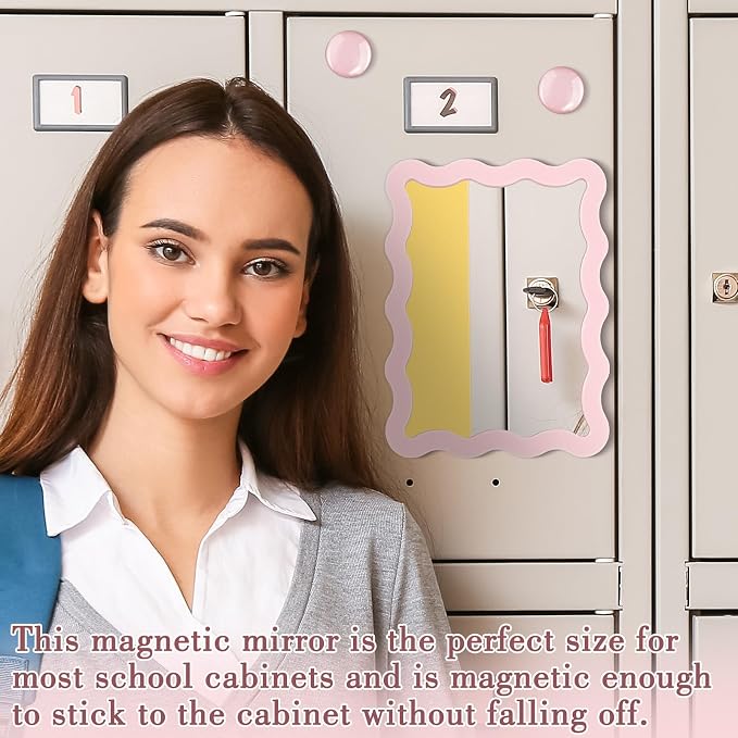 Jingmore Scalloped Magnetic Locker Accessories Kit Pink Back to School Essentials 6 Pieces Includes Whiteboard Mirror and Organizing Supplies Cute Locker Organizer Decoration for School