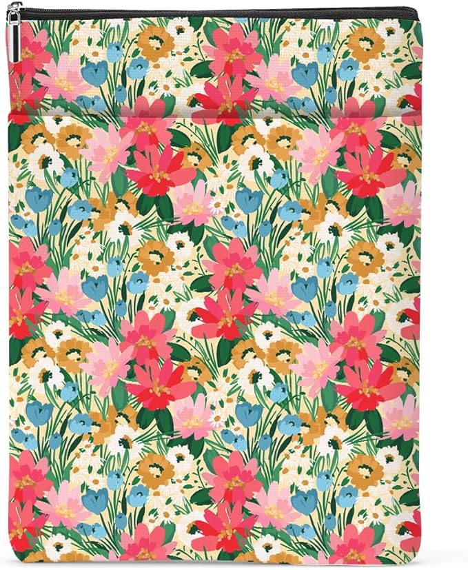 jeilink Book Sleeve Book Protector Book Pouch Book Lovers Gifts Bookish Gifts Book Cover with Zipper for Hardcover Paperback Washable Floral Printed Gift Bag for Women Bride Nurse Birthday, BookCover
