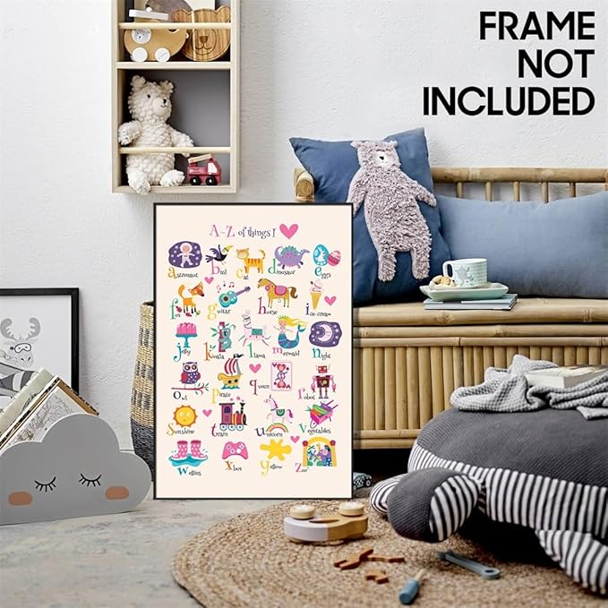 Animal Alphabet Poster, Abc Animal Poster for Toddlers, Alphabet Letters for Wall, Educational Learning Posters for Toddlers 1-3, Classroom Must Haves Poster, Baby Nursery Print 24x36in Unframed