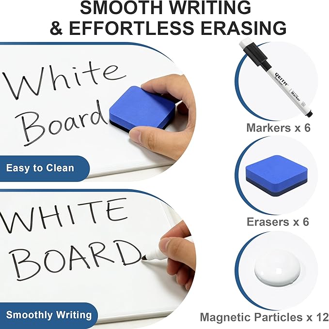 Magnetic Dry Erase Boards, 6 Pack 9 x 12 Inch Double Sided Portable Personal Small Whiteboards, Include 6 Markers, 6 Erasers, 12 Magnets for Kids, Students, Teachers Classroom School Supplies