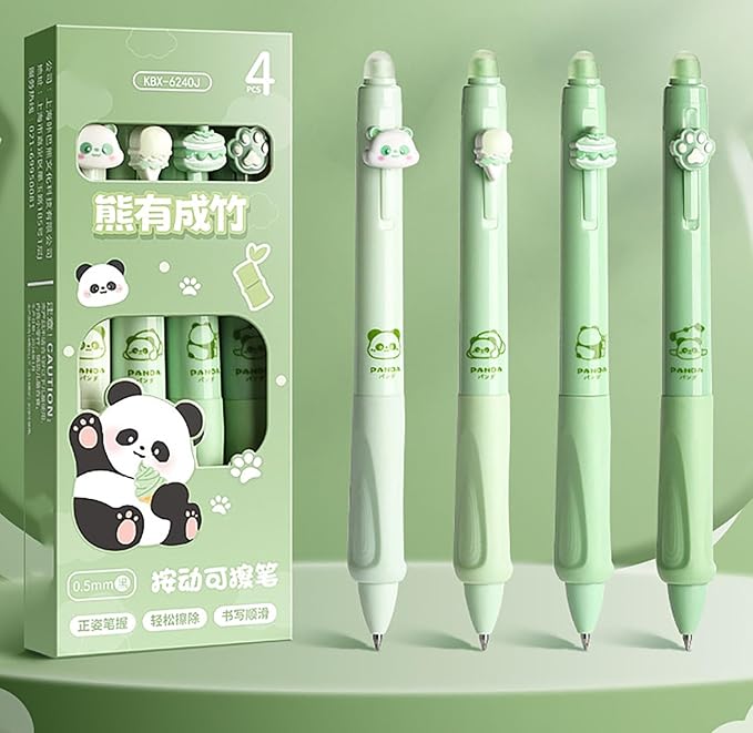 YYaaloa 4pcs Cute Retractable Erasable Gel Pens Fine Point 0.5mm Black Inks Make Mistakes Disappear for Writing Planner and Crossword Puzzles (Green, Black)