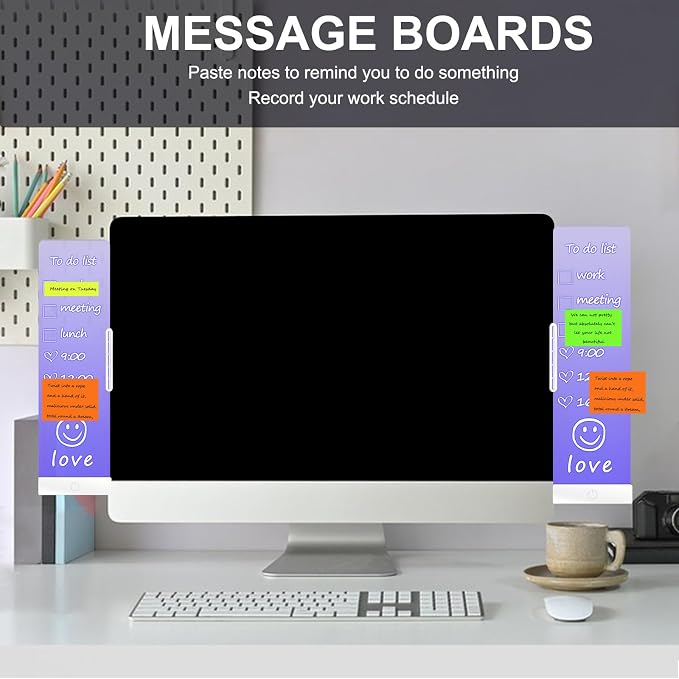LED Memo Board with Sticky Note Holder, Office Supplies, Monitor Memo Board, Clear Acrylic Computer Monitor Organizer, Work from Home Essentials, Multifunction Workspace Accessories (White-L)