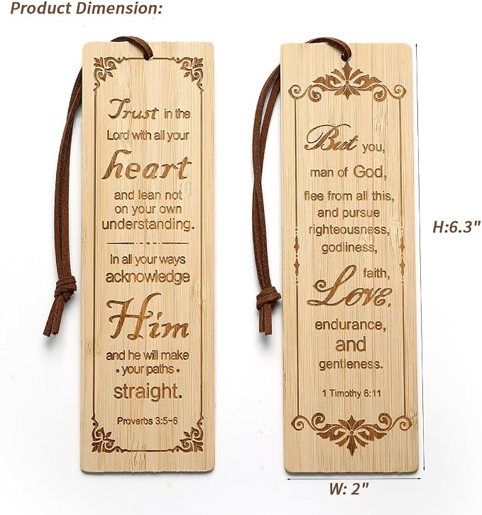 2 Pcs Bible Bookmark Bamboo Bookmarks for Men, Bible Book Markers Gifts for Christians (Classic)