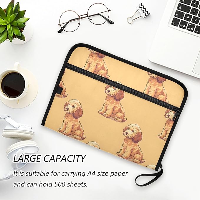 Expanding File Folder Poodle Dog Yellow Accordion File Organizer 13 Pockets Document Organizer with Zipper Labels A4 Letter Office Storage