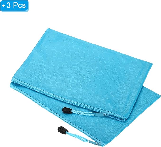 PATIKIL Waterproof Zipper File Bags, 3 Pack A5 Document Holders Pencil Pouch for Office, Light Blue