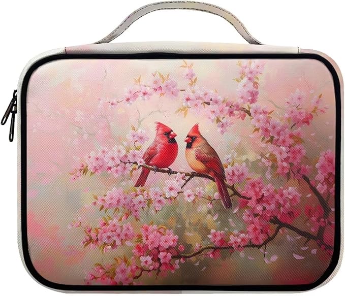 Cardinal Bird Cherry Blossom Print Bible Covers for Men Women Bible Tote Bag Bible Carrying Case Bible Book Protective Bag with Handle and Zippered Pocket