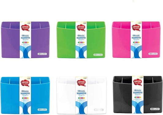 BAZIC PRODUCTS Magnetic Locker Storage Box, 3 Compartments, Magnetic Poly Bin, Grab-and-Go Opening, for School Gym Lockers, Set of 6