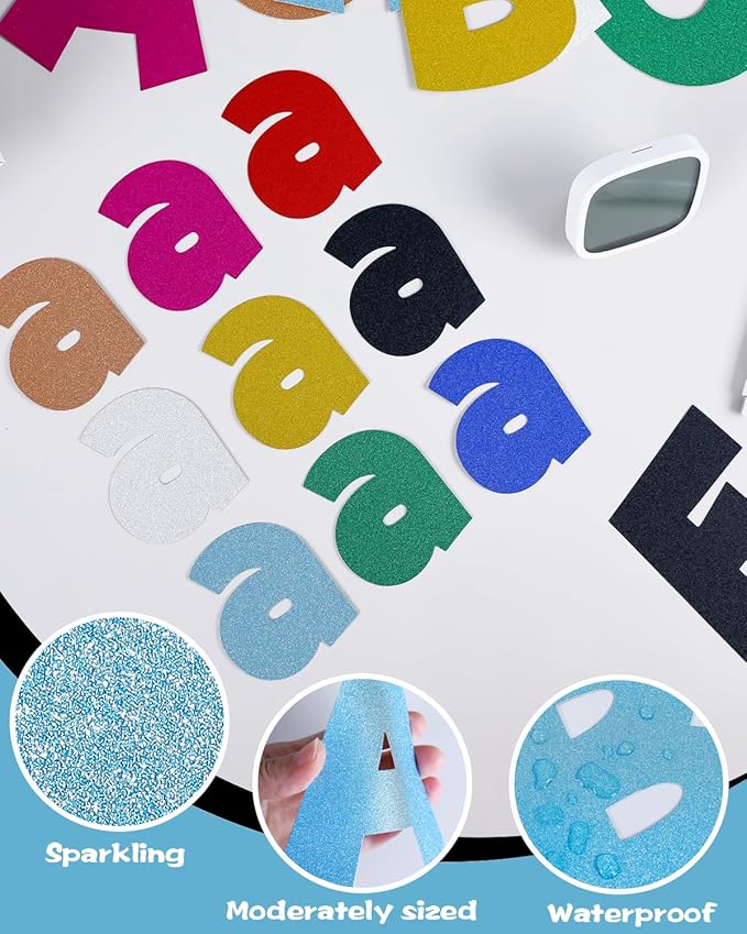 249 Pcs Glitter Bulletin Board Letters Numbers and Punctuation, 4 Inch Alphabet Poster Board Cardboard Letter Cutouts with Adhesive Dots for Classroom Bulletin Board School Decorations (Light Blue)