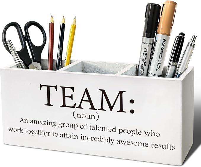 Team Gifts Pen Pencil Holder, Team Gifts for Coworkers Employees Wood Desk Organizer and Accessories, Coworker Gift Pen Holder Desk Organizer for Office Tabletop
