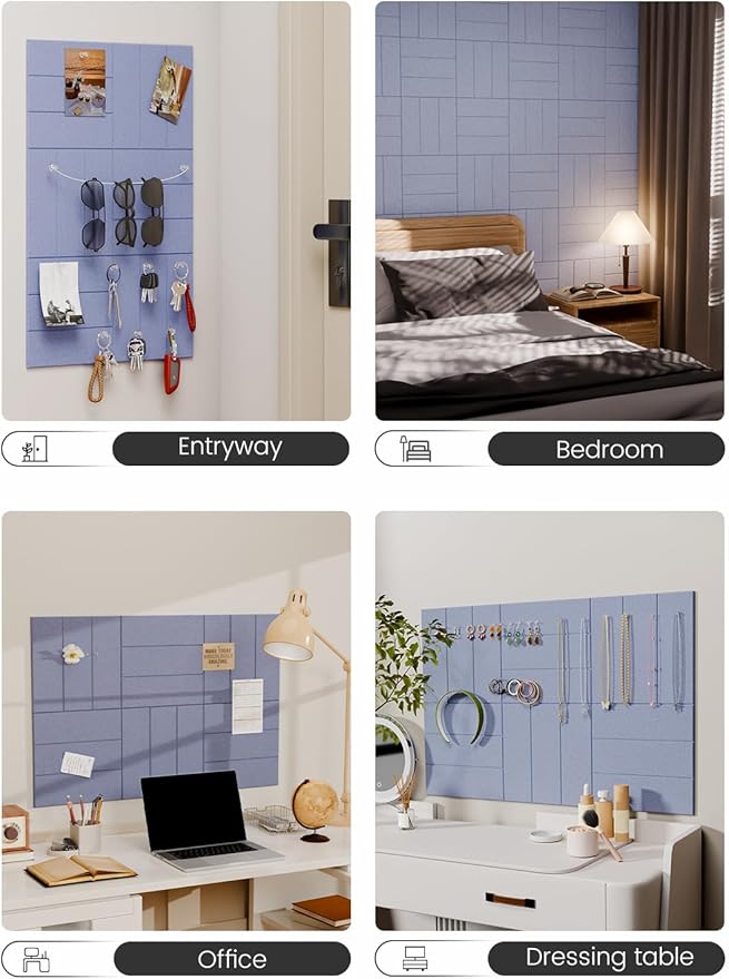 Fluxynara Felt Bulletin Board Tiles -28"x18" with 40 Adhesive Tabs, Cork Board Alternative for Office Decor, Push Pin Board Wall Organizer 6-Pack(Soft Periwinkle)