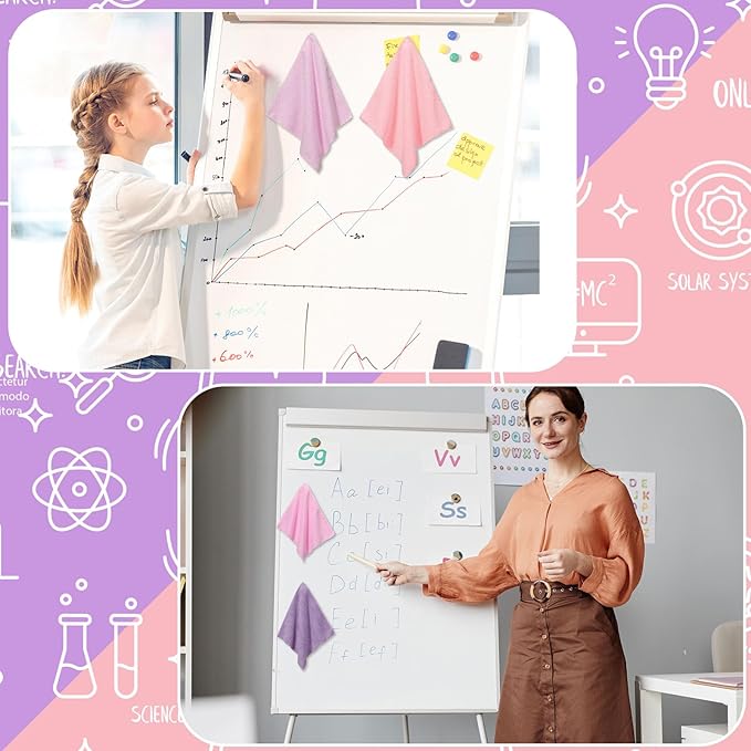 Fanfanwin 6 Pack Magnetic Microfiber Cleaning Cloth, Colorful Whiteboard Dry Erase, Magnetism Whiteboard Eraser for Blackboards Classroom Chalkboards Washable Home Office 10'' x 10''(Pink Color)