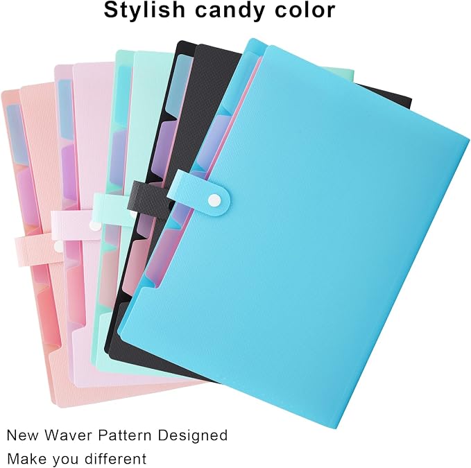 NAFY Colorful Expanding File Folder, 5 Pockets Folder with Colored Labels Portable Weave Pattern Accordion File Folder A4 Letter Size Project Organizer Document Folder for Office School (Black+Green)