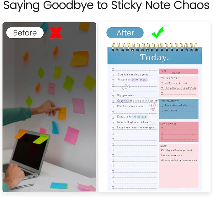 To Do List Notepad - To Do List Notebook for Work with 52 Sheets, Undated Daily Planner Perfect for Enhanced Productivity and Goal Achievement - Pink & Blue