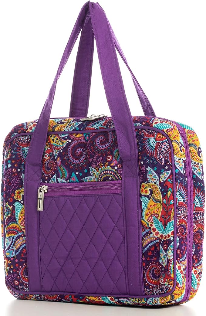 DIWI Quilted Bible Cover Extra Large Sizes 11.25 X 8.25 X 2.75 Inches Bible Tote Good Book Case (XL, C2 Purple Garden)