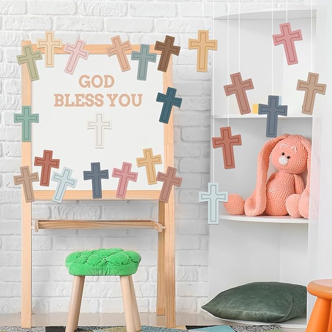 Boho Cross Cutouts with Glue Points 16 Colors Cross Shape Paper Cut-Outs Easter Christian Bible Jesus Resurrection Bulletin Board Decor for DIY Craft Art School Home Party Favor, 80Pcs