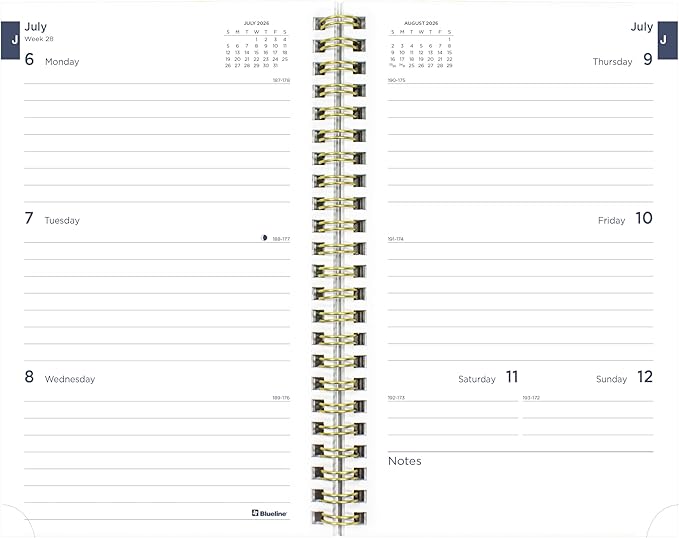 Blueline® Essential Academic Weekly/Monthly Planner, 13 Months, July 2026 to July 2027, Gold Twin-Wire Binding, Poly Cover, 8" x 5", Floral Design, Green (CA114PM.02)