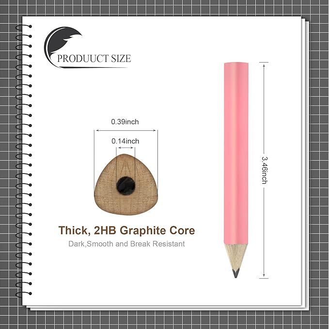 Short Triangular Fat Pencils for Kids Writing and Drawing, 3.5 Inch Fat Pencils for Preschoolers Toddlers Kindergarten with Eraser Sharpener(Pack of 7) (pink)