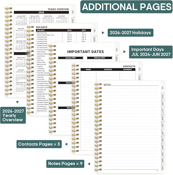 Academic Planner 2026-2027, Weekly and Monthly Calendar Book, July 2026 – June 2027, Hardcover Planner with Tabs, Perfect for Teachers, Students, Women & Men, A4 (8.5" x 11") - Mushrooms Grovel