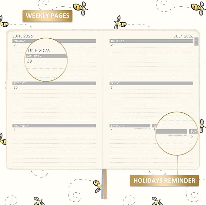 2026-2027 Planner - Planner 2026-2027 with Tabs, Jul 2026 - Jun 2027, Weekly and Monthly with Pen Loop, Back Pocket - Off-White