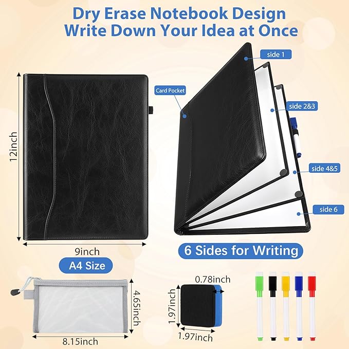 Feifeiya 6 Sides Dry Erase Notebook Portable White Board 12"x9"(a4) Travel Dry Erase White Board Notebook Foldable Anti-ghosting Surface for Office, School, Study, Travel & Business Meeting Planning