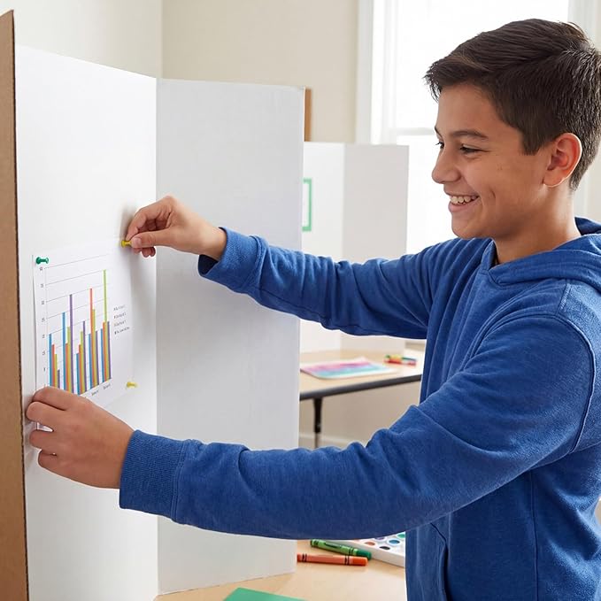 Trifold Poster Board, 26" x 17", 6-Pack, White Corrugated Project Boards for Science Fairs, School Projects, Event Displays, Business Presentations, Easy to Fold & Reusable