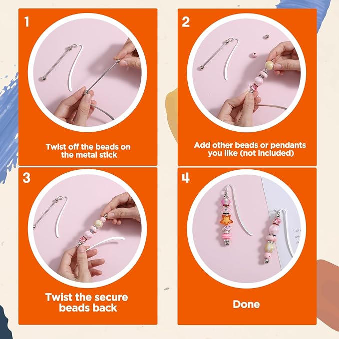 20pcs Beadable Bookmarks DIY Metal Blank Bar Bookmark for Beads Modern Beaded Craft Jewelry Pendant Charm Gift Beading Bookmark Bar Bulk for Student Teacher Office Supplies Craft Jewelry Pendant Charm