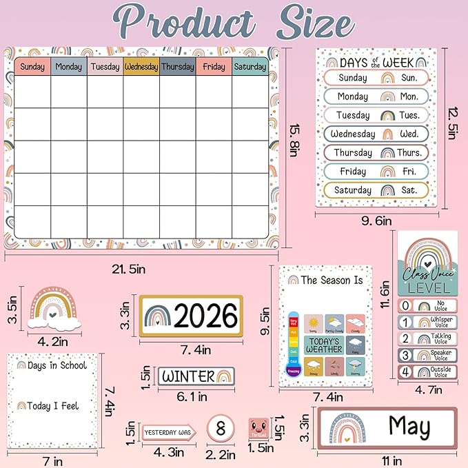 BelleAngle Boho Rainbow Calendar Bulletin Board Set with Seasons, Festival, Weather and Days of The Week for Classroom Home Decoration Supplies