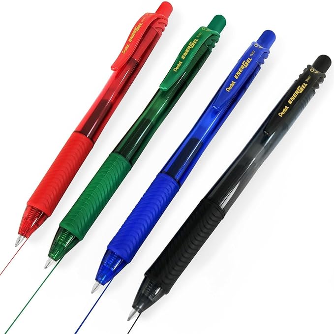 EnerGel Pentel X Retractable Liquid Gel Pen (0.7mm) Metal Tip, Red Ink, Box of 12 (BL107-B)