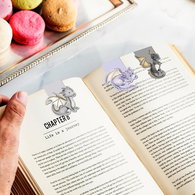 Cute Dragon Bookmark Gift - 8 PCs Fantasy Bookmarks Cool Unique Magnetic Book Mark Funny Magnets Page Clip for Reading Women Men Kids Bookish Students Birthday Graduation Back to School