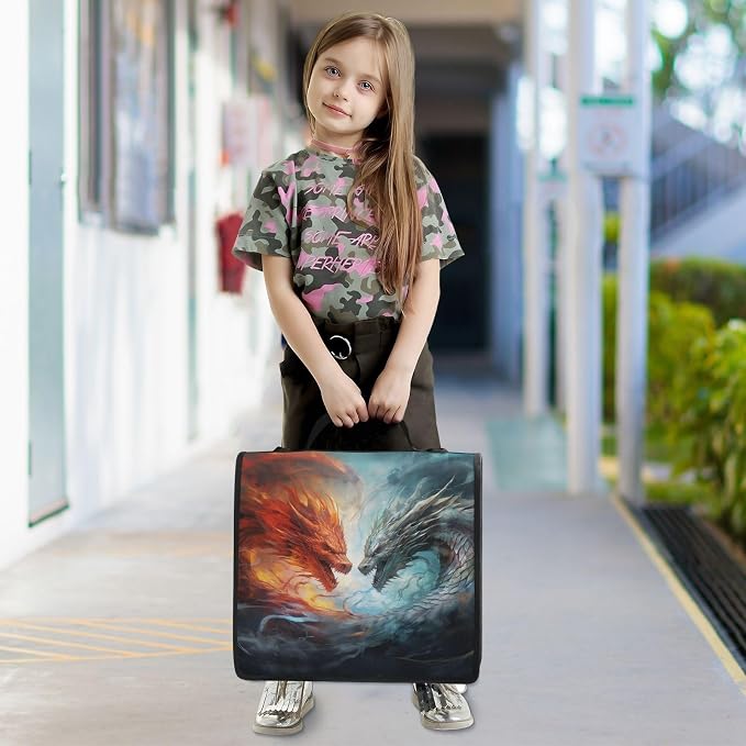 3 Ring Binder Zipper Binders Water-fire Dragons Expanding File Folder Bag with Shoulder Strap