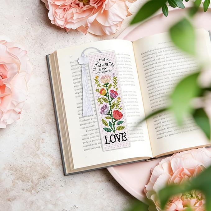 8 Pieces Christian Bible Verse Diamond Art Bookmarks 5d Christian Beaded Bookmark Acrylic Tassel Bookmark for DIY Making Beginners Adults Arts Craft Supplies (Boho Floral)