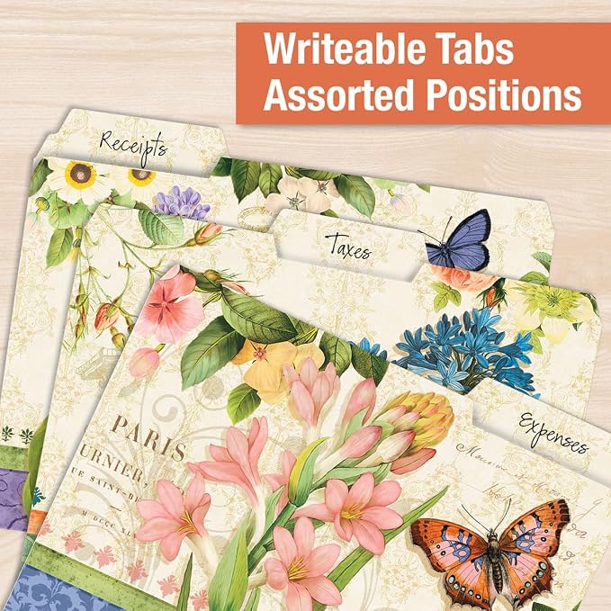 Current Grande Fleur File Folders Value Pack - Bulk Set of 24, 6 Pretty Decorative Designs, 1/3 Cut Tabs, Heavy-Duty Paper Stock, Office Supplies for Home & Work, 9-½” x 11-¾” Letter Size