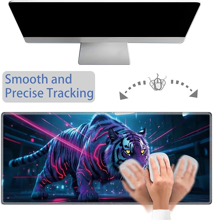 Mouse Pad Gaming Mousepad 31.5x11.8 Inch XXL Large + Coasters,Desk Mat with Stitched Edges, Non-Slip Rubber Base, Thick Mouse Pad for Computer, Laptop, Office & Home - Tiger