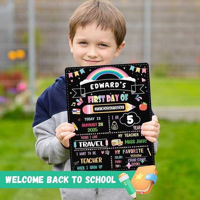 FaCraft First Day of School Sign-11x14 Double Sided Back to School Signs First and Last Day of Kindergarten Chalkboard Sign Preschool Pre k Signs Board Reusable Photo Prop for Kids Girl Boy Photo Prop