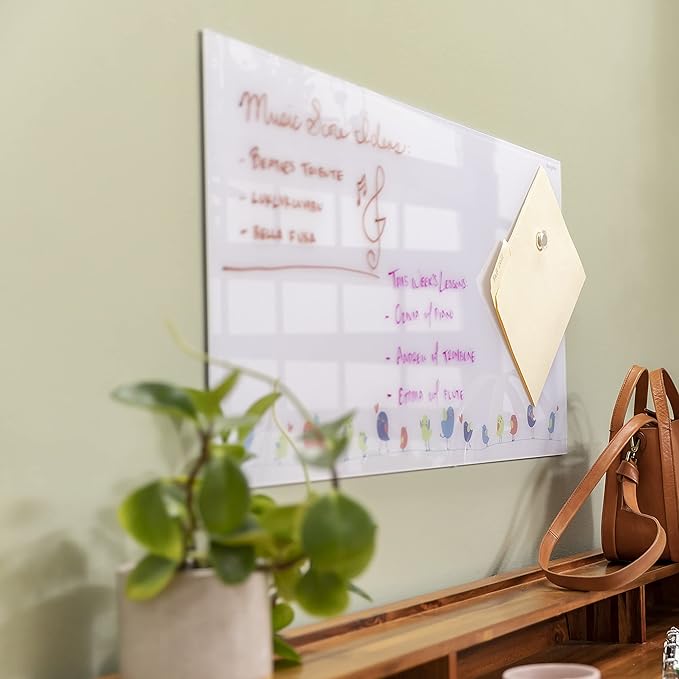 ECR4Kids MessageStor Magnetic Dry-Erase Glass Board with Magnets, 18in x 36in, Wall-Mounted Whiteboard, Birds