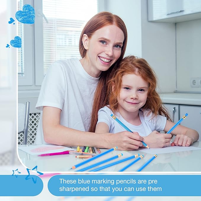 Chinco 12 Pieces HB Erasable Pencils Pre Sharpened Wooden Pencils with Eraser Correcting for Writing Drawing and Checking(Blue)