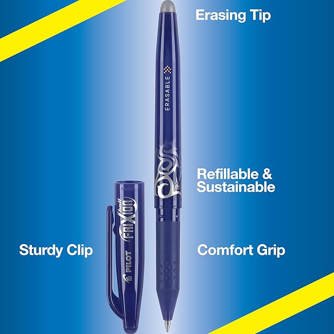 PILOT FriXion Ball 0.7mm Erasable Gel Pens, Fine Point, 3 Black Pens & 3 Blue Pens (6 PACK)