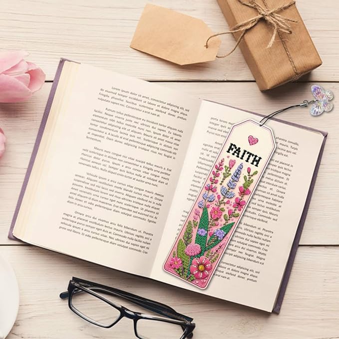ARTopet 3Pcs DIY Diamond Art Painting Bookmarks with Colorful Butterfly Pendant PET Bookmark Ornament Double Sided Pattern Single Sided Diamond Book Marker Clip Gifts Tags-Flowers02