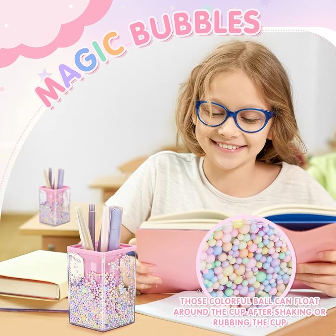 Zonon 2 Pieces Bubble Pen Holder for Desk Cute Makeup Brush Organizer & Pencil Holder with a Playful Sphere Design, Kawaii Desktop Accessories for Women, Office & School(Pink)