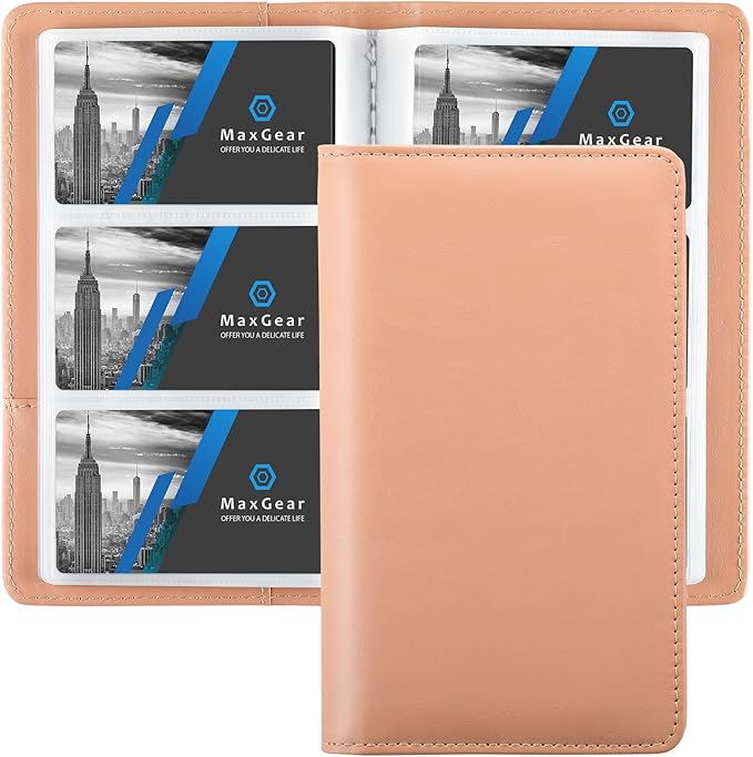 MaxGear Business Card Organizer, 240 Cards Book Portable Business Card Holder for Men & Women, Professional PU Credit Cards Binder File Storage, Pink
