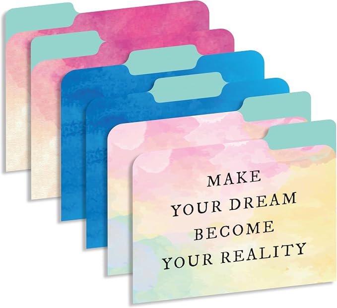 Decorative File Folders 1/3 Cut Tab, 12 Pack 6 Design, Heavyweight Laminated Letter Size (9.5” x 11.5”), Stylish Fashion File Folders for Home, Office & School Organization (Water Color)