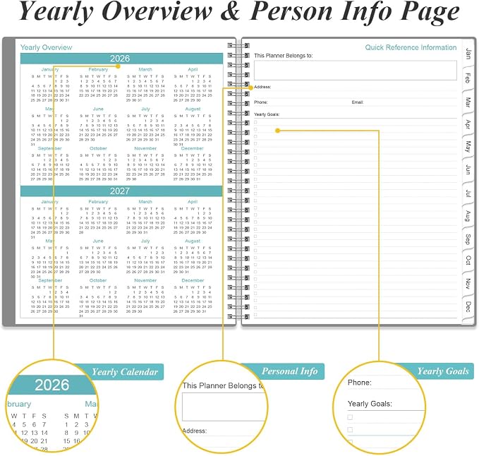 2026-2027 Planner - Planner 2026-2027 from July 2026 - June 2027 with 12 Monthly Tabs, Flexible Cover, Inner Pocket, 8.5" x 11", Grey-C