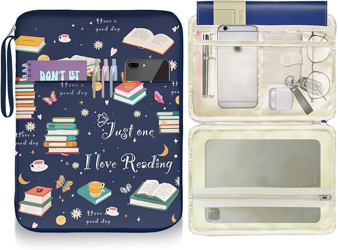 Book Sleeve Protector Pouch Case Sleeve with Zippe Journal Book Sleeve Cover for Book Lovers Gift Cute Printed Bag Waterproof Book Club Gifts for Women Teacher Reader Librarian