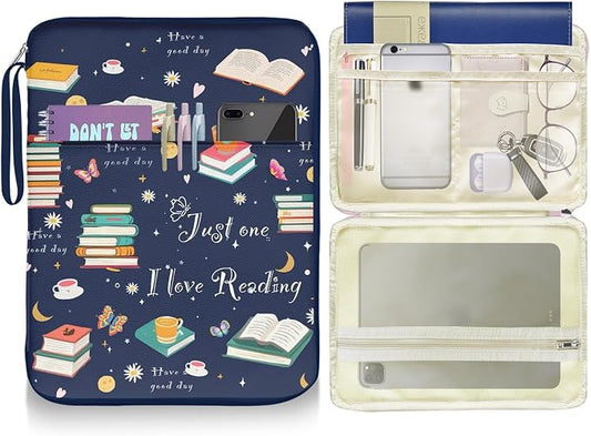 Book Sleeve Protector Pouch Case Sleeve with Zippe Journal Book Sleeve Cover for Book Lovers Gift Cute Printed Bag Waterproof Book Club Gifts for Women Teacher Reader Librarian