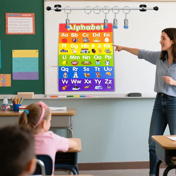 Magnetic Rod for Classroom Whiteboard, Anchor Chart Paper Holder, Magnetic Flip Calendar Holder, Calendar Pocket Chart Easel Stand, White Board Teacher Supplies Accessories Decor(Patented)