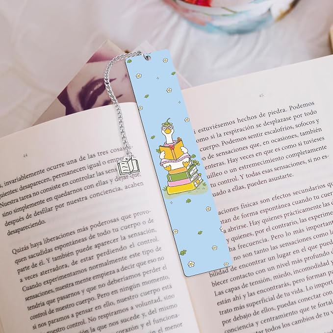 Cute Goose Metal Bookmarks - Funny Silly Book Mark for Reading Women Blue Personalized Page Makers for Kids Book Lover Bookish Reader Students Birthday Gifts School Office Club Accessories