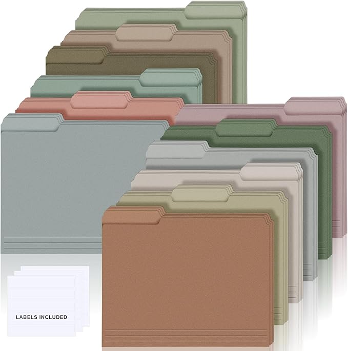 48 Pcs File Folders 9.5x11.6 Inch Manilla Folders Letter Size with 1/3 Cut Tabs 12 Colored Office Home School Organizers for Documents, Classroom Supplies and Paper Storage (Retro Color)